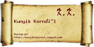 Kunyik Kornél névjegykártya